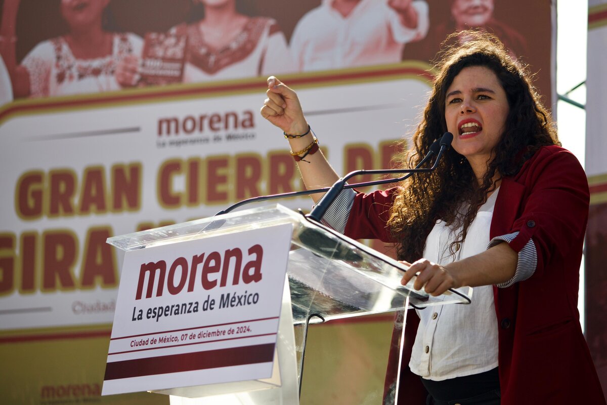 Luisa María Alcalde, dirigenta de Morena, durante asamblea en CdMx. | X