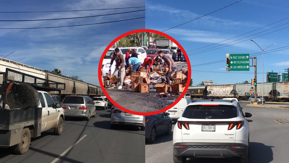 Riña de cerveza tras accidente de tráiler en Guadalupe / Especial