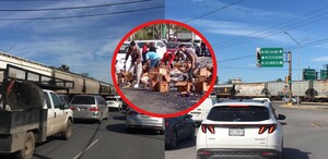 Riña de cerveza tras accidente de tráiler en Guadalupe / Especial