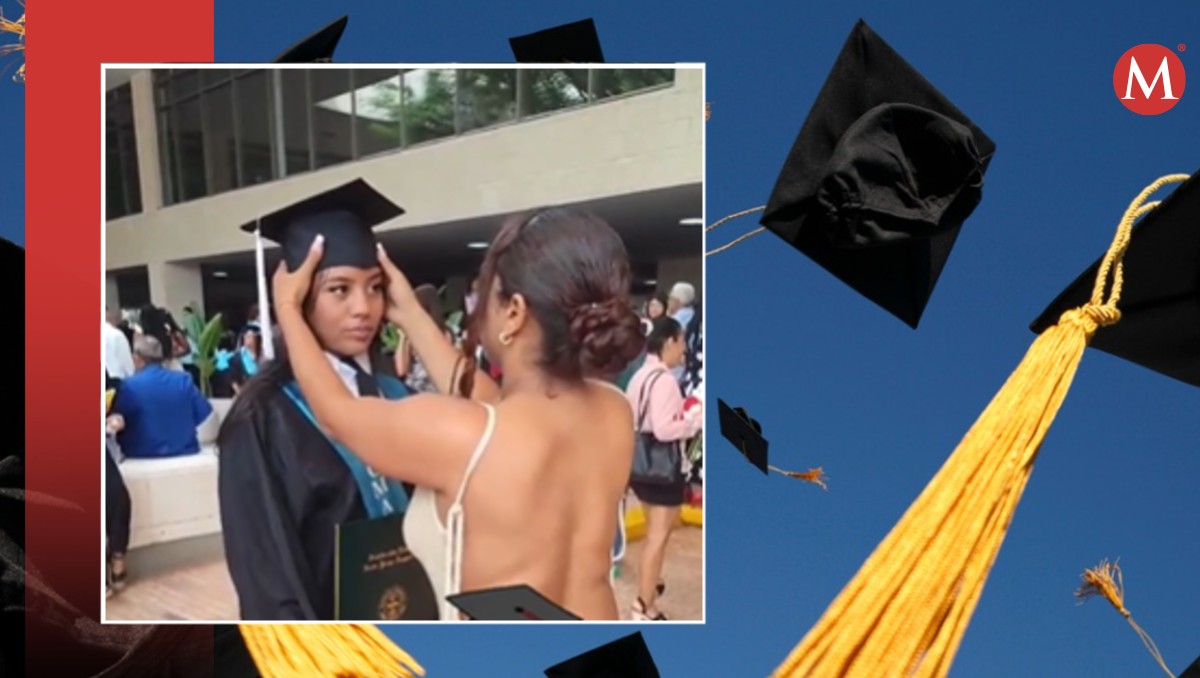 Mujer celebra graduación de su hija.