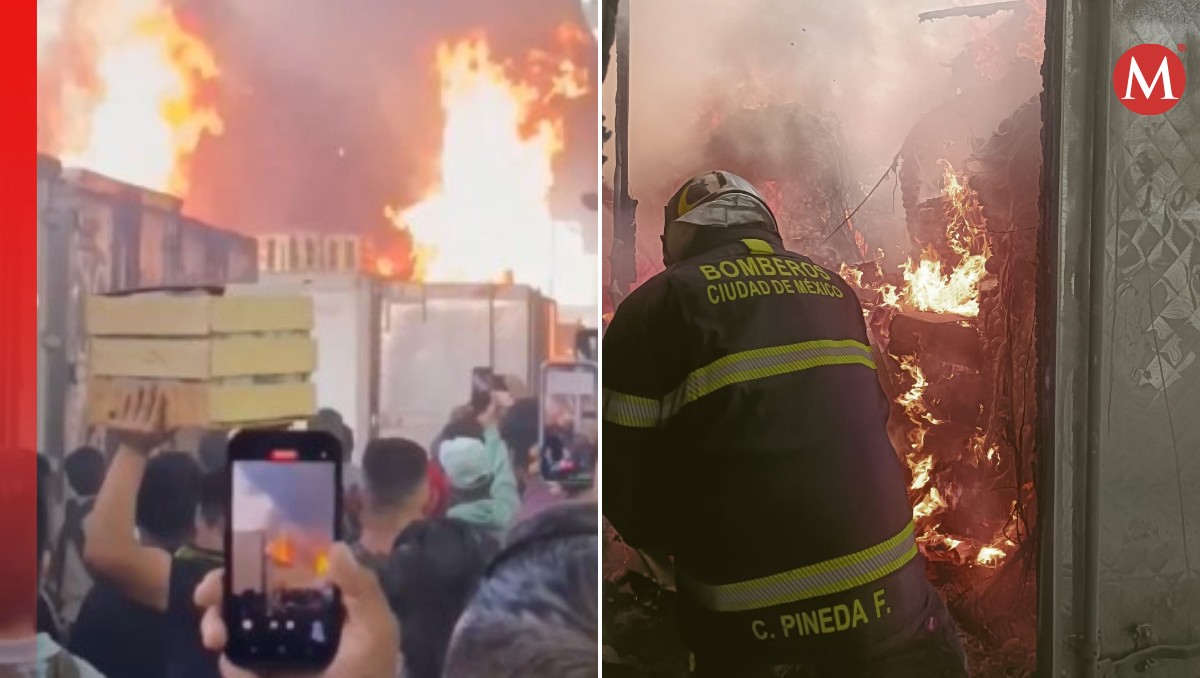 Captan en videos incendio en cajas de tráileres de la Central de Abasto de CdMx | Especial
