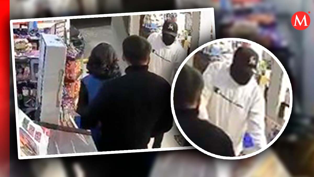 El hombre ingresó a la tienda Oxxo con una gorra y pasamontañas, para ocultar su identidad (Diseño: Milenio)