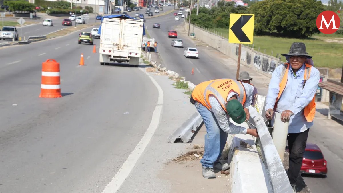 Colocan muro en distribuidor vial de Tampico. (Yazmín Sánchez)