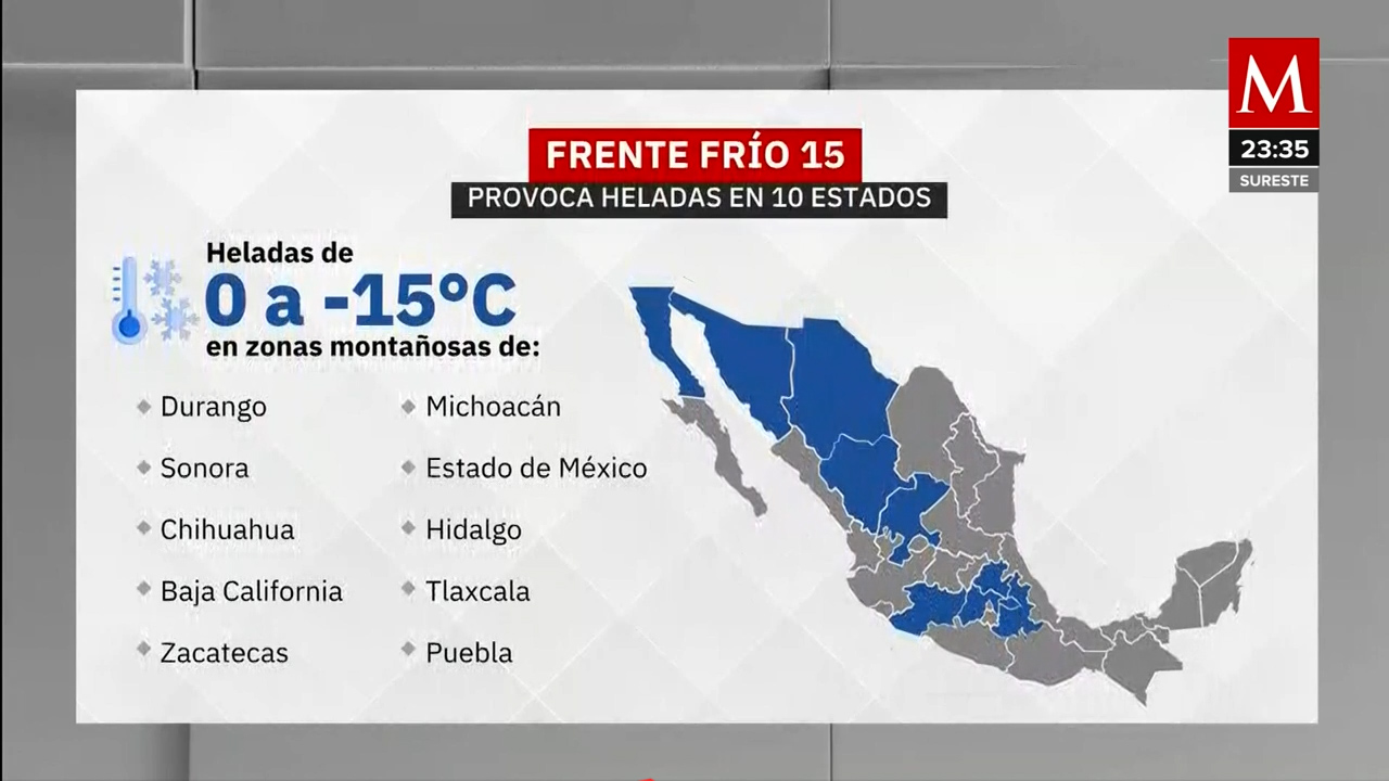 Heladas afectarán zonas montañosas de 10 estados, advierte el SMN
