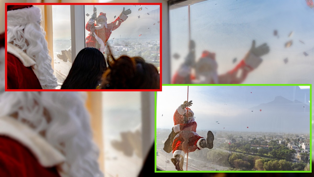Santa Claus llegó desde las alturas al Hospital Materno Infantil. Fotos: Especial