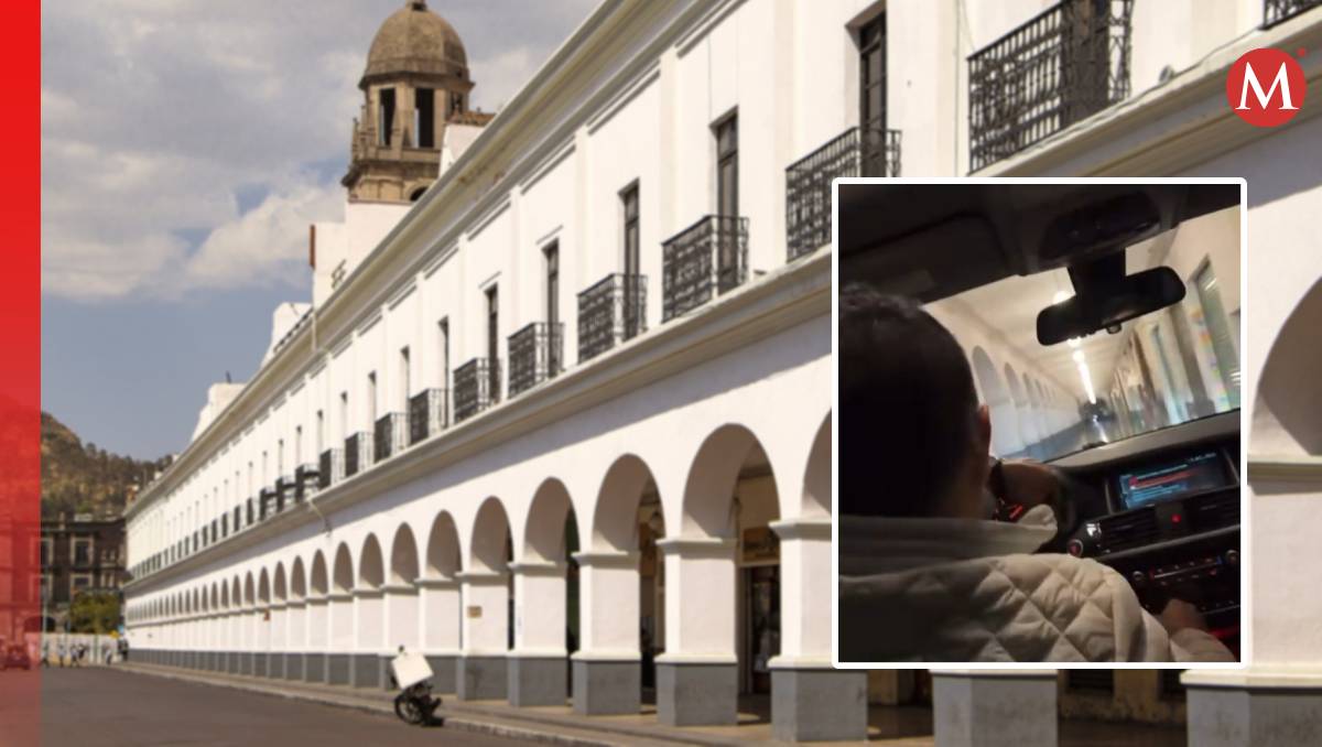 El conductor aprovechó la soledad de la madrugada para manejar dentro del centro Portales de Toluca. Foto: (Especial)