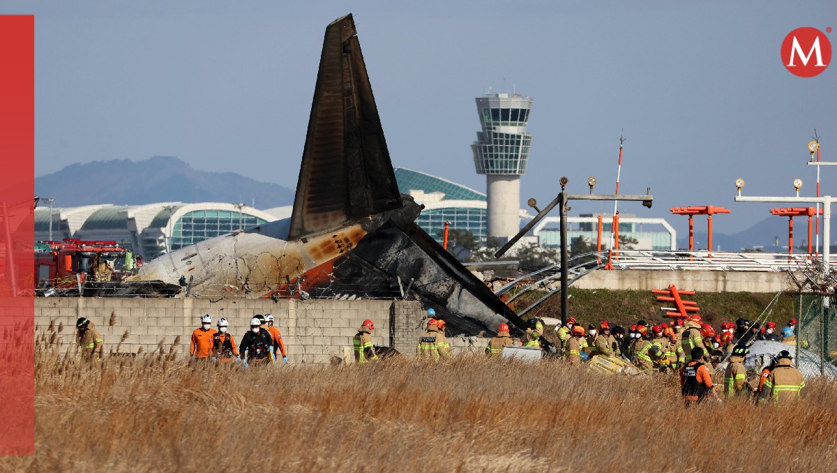 Bomberos y socorristas trabajan en el Aeropuerto Internacional de Muan, tras el accidente. | AP