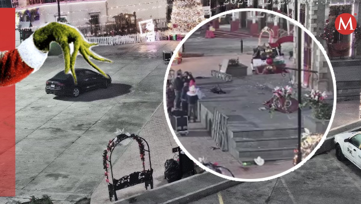 Una camioneta blanca fue vista en el video mientras cargaba la decoración robada de San Agustín Metzquitilán