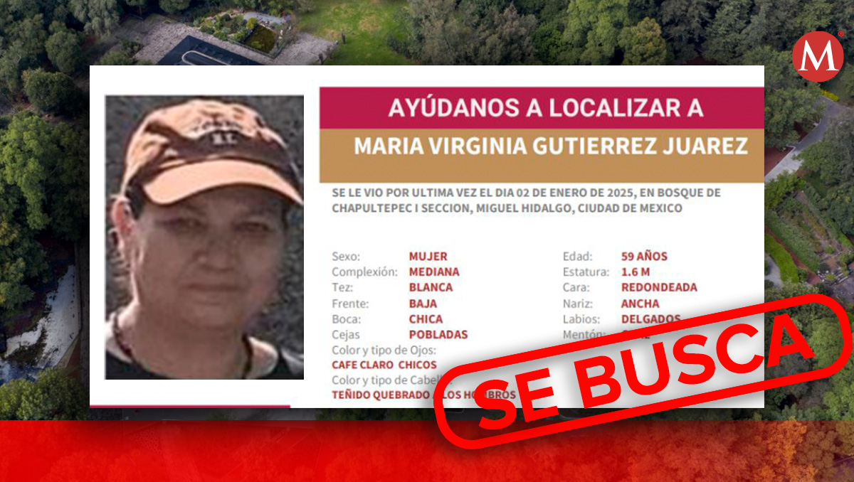 Comisión de Búsqueda de CdMx emite ficha de búsqueda por desaparición de María Virginia Gutiérrez Juárez (Diseño: Milenio)