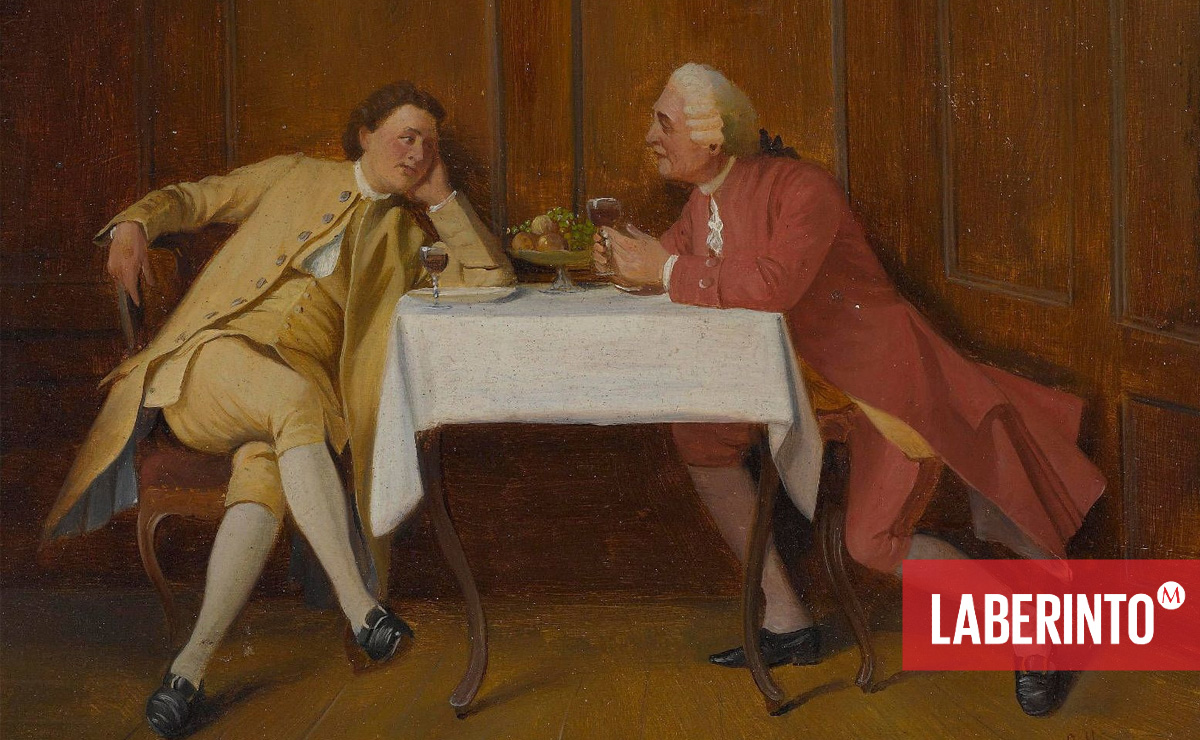 'Caballeros rococó en animada conversación', óleo sobre lienzo. (August Hermann Knoop)