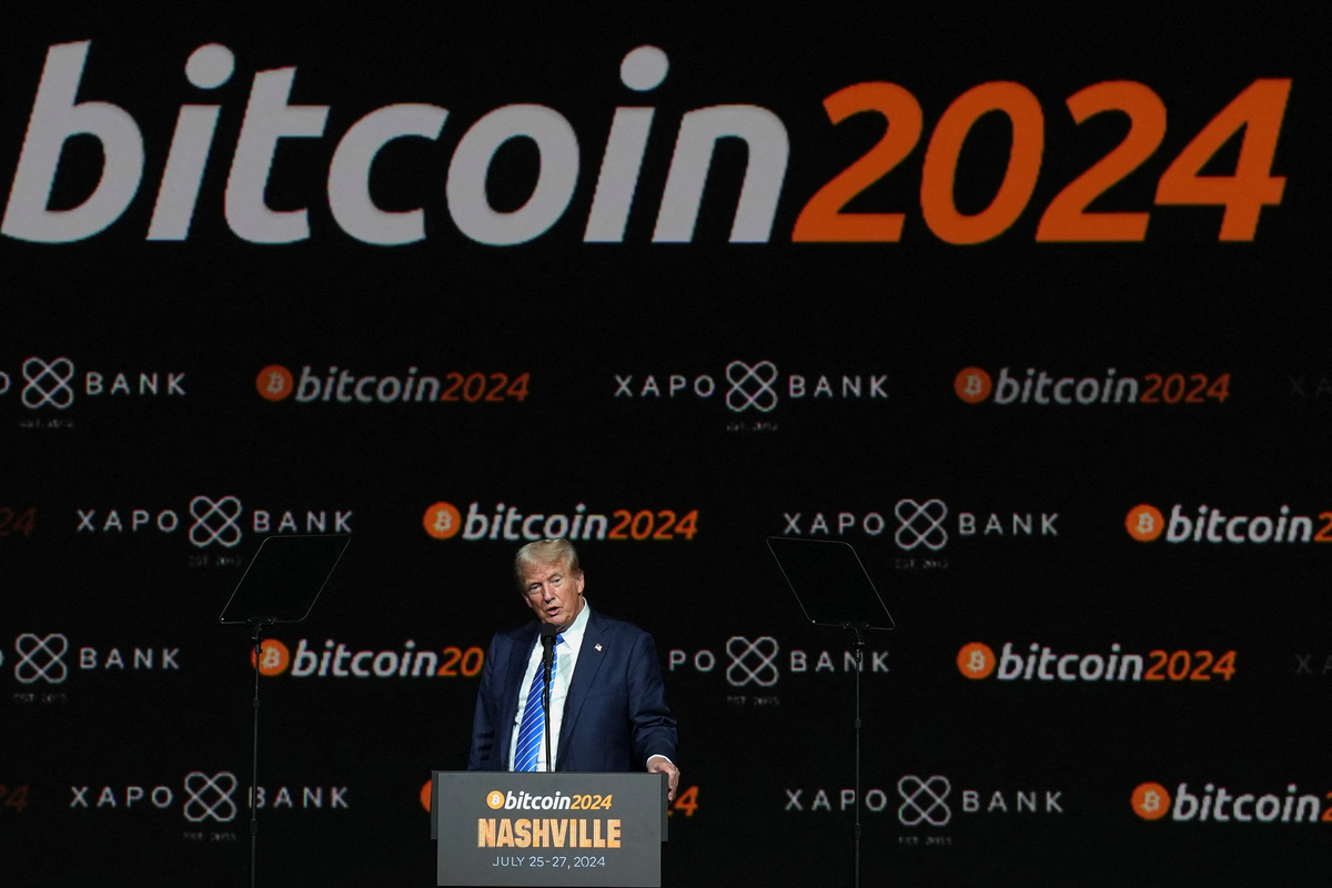 El presidente electo de Estados Unidos, Donald Trump, habla en el evento Bitcoin 2024 en Nashville, Tennessee. | Reuters