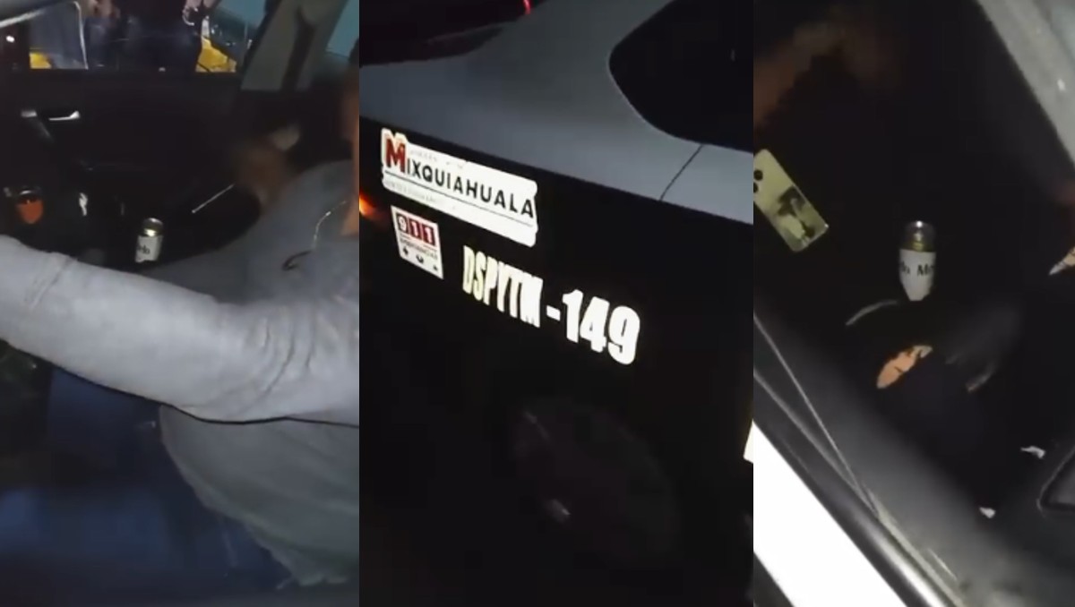 Los elementos de seguridad fueron sorprendidos bebiendo alcohol en su patrulla