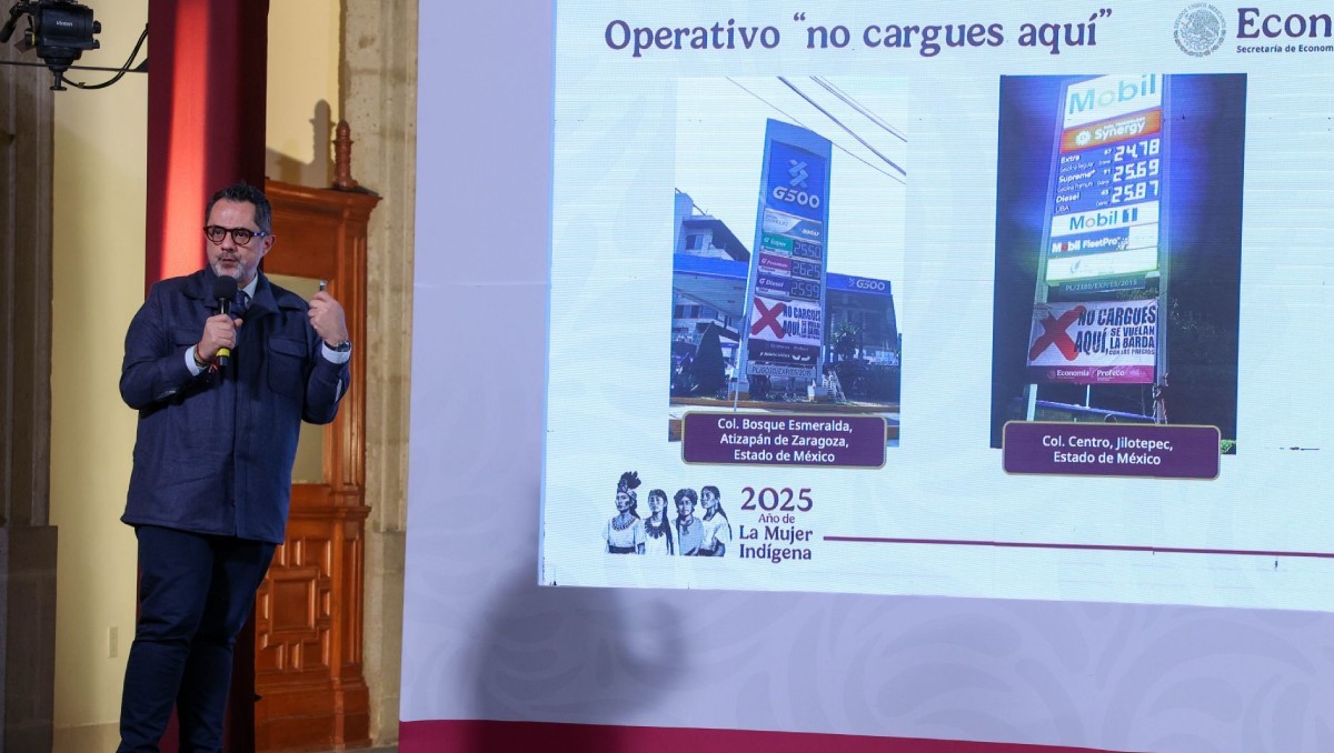 Iván Escalante, titular de Profeco, muestra a gasolineras con manta para que los consumidores no cargue en ellas. Foto: Cuartoscuro