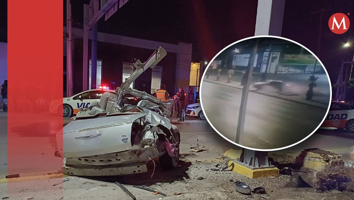 Captan momento de choque en desnivel de Jumbo en Torreón. | Especial
