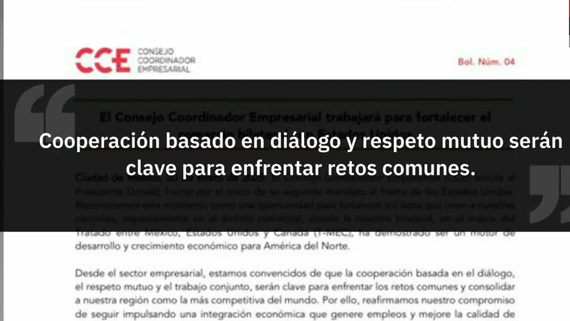 Consejo Coordinador Empresarial felicita a Donald Trump por el inicio de su mandato en EU