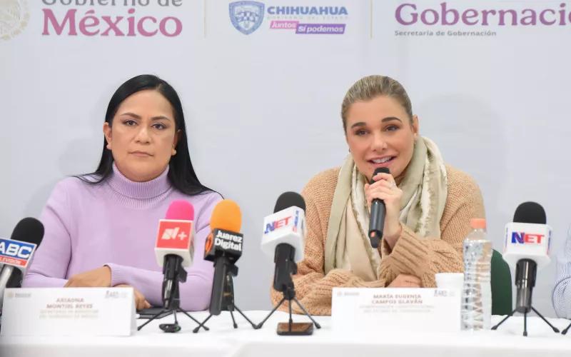 Maru Campos y Ariadna Montiel se reúnen para definir estrategias por  situación migratoria (foto: Gobierno de Chihuahua)