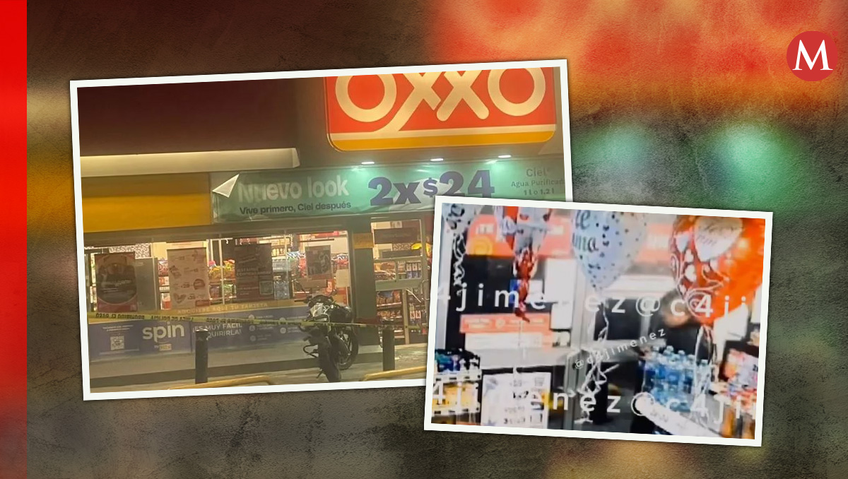 El cuerpo del presunto asaltante, de 37 años, quedó tendido afuera de la tienda Oxxo (Diseño: Milenio)