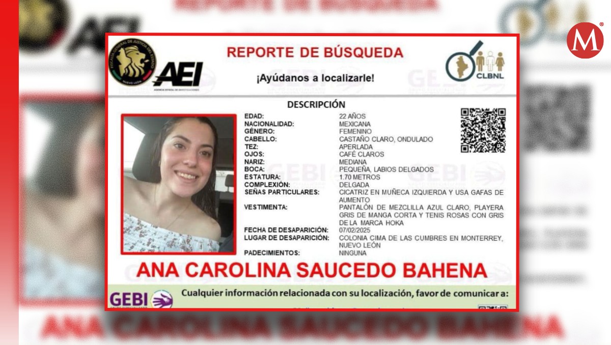 Ana Carolina Sucedo Bahena desapareció el pasado 7 de febrero en Monterrey  / Especial