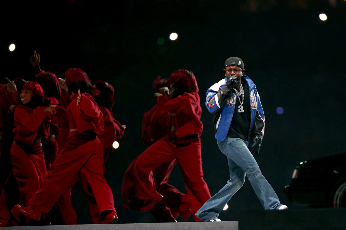 Kendrick Lamar en el show de medio tiempo. | Foto: AFP