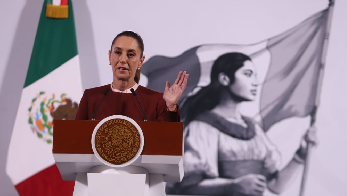La presidente de México en conferencia de prensa desde Palacio Nacional. Foto: Jesús Quintanar