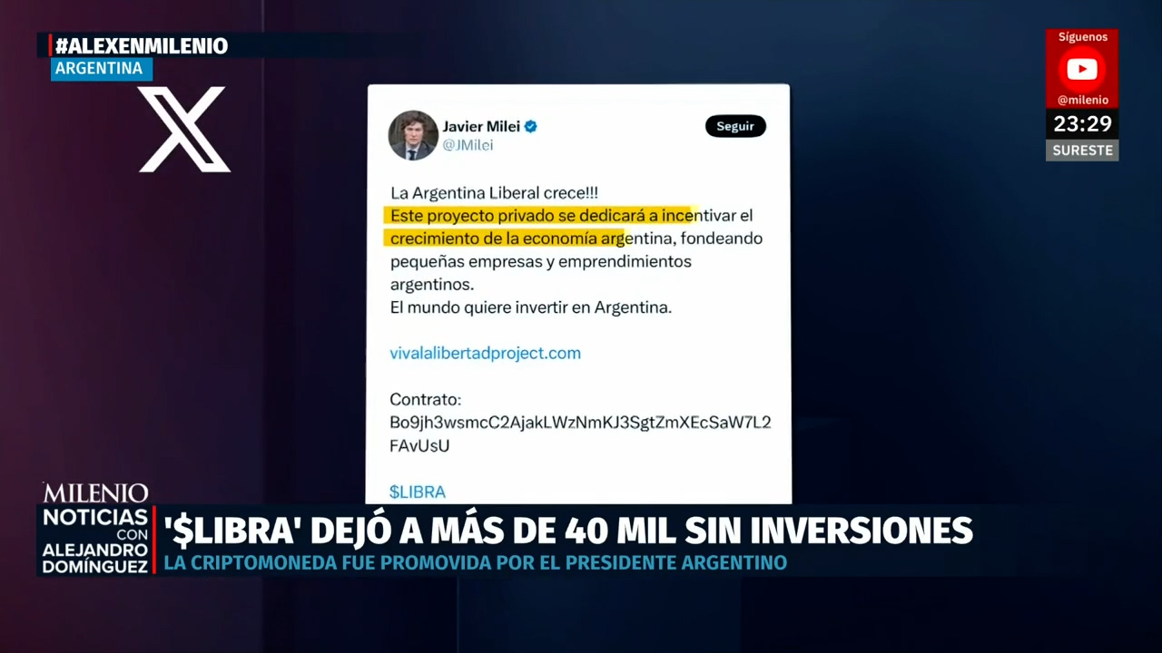 Javier Milei recibe críticas por promover criptomoneda sin valor en redes sociales