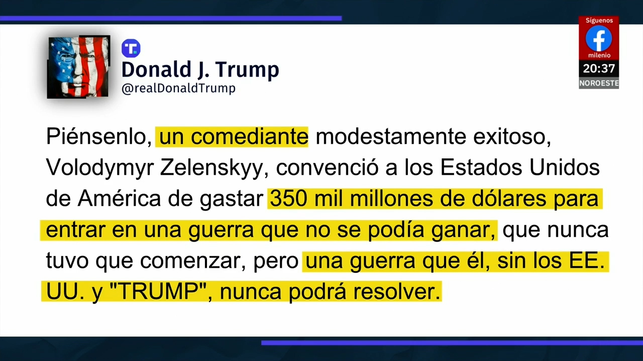 Trump responde a acusaciones de Ucrania llamando a su presidente comediante