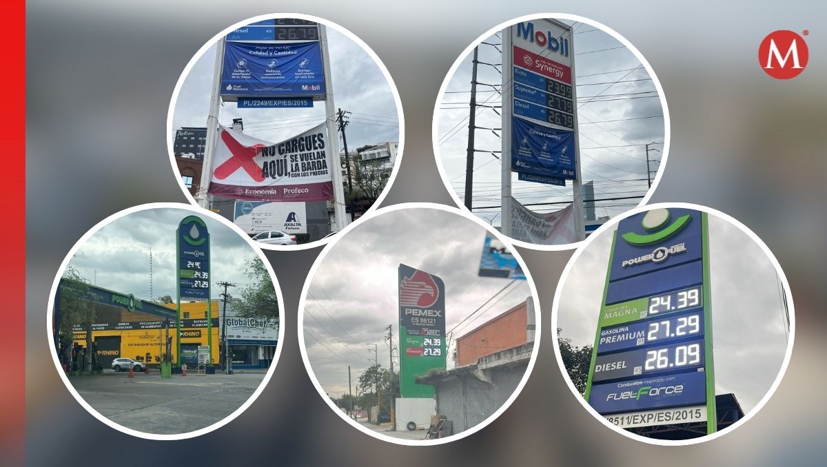 El precio de la gasolina ronda entre los  24.34 y 24.99 pesos, a excepción de una en la que se encuentra en 23.99. / Susana Paredes