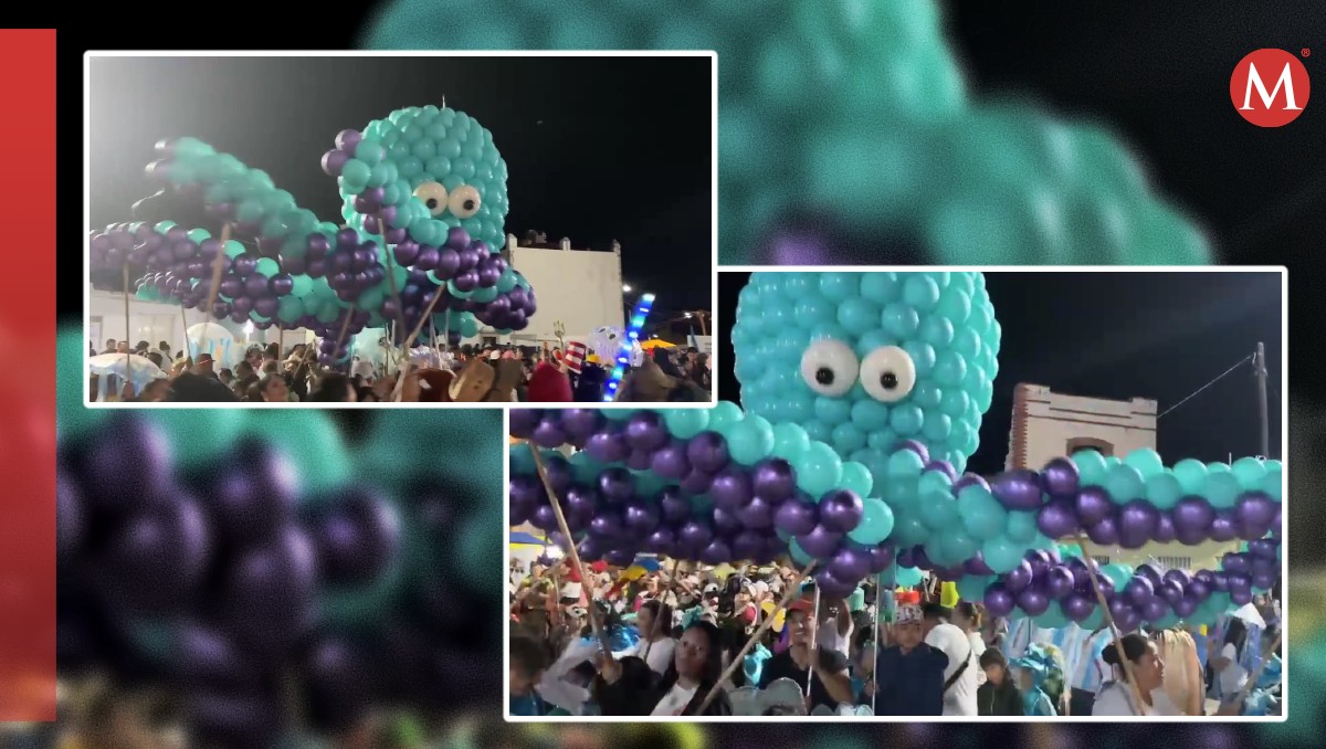 Realizan pulpo gigante con globos en el carnaval en San Agustín Mezquititlán 2025