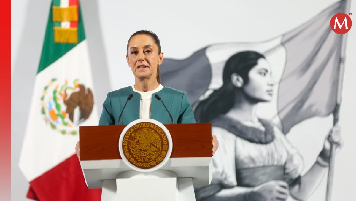 La mandataria desde el Salón de Tesorería en Palacio Nacional para su conferencia mañanera. | Araceli López