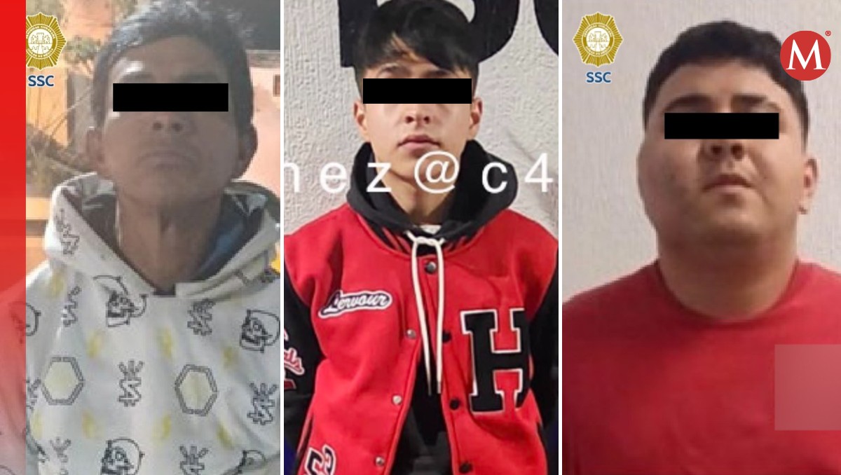 'El Pirrín' (ubicado al centro) y otros dos sospechosos fueron detenidos por el asesinato de 'El Pelón' en CdMx. | Especial