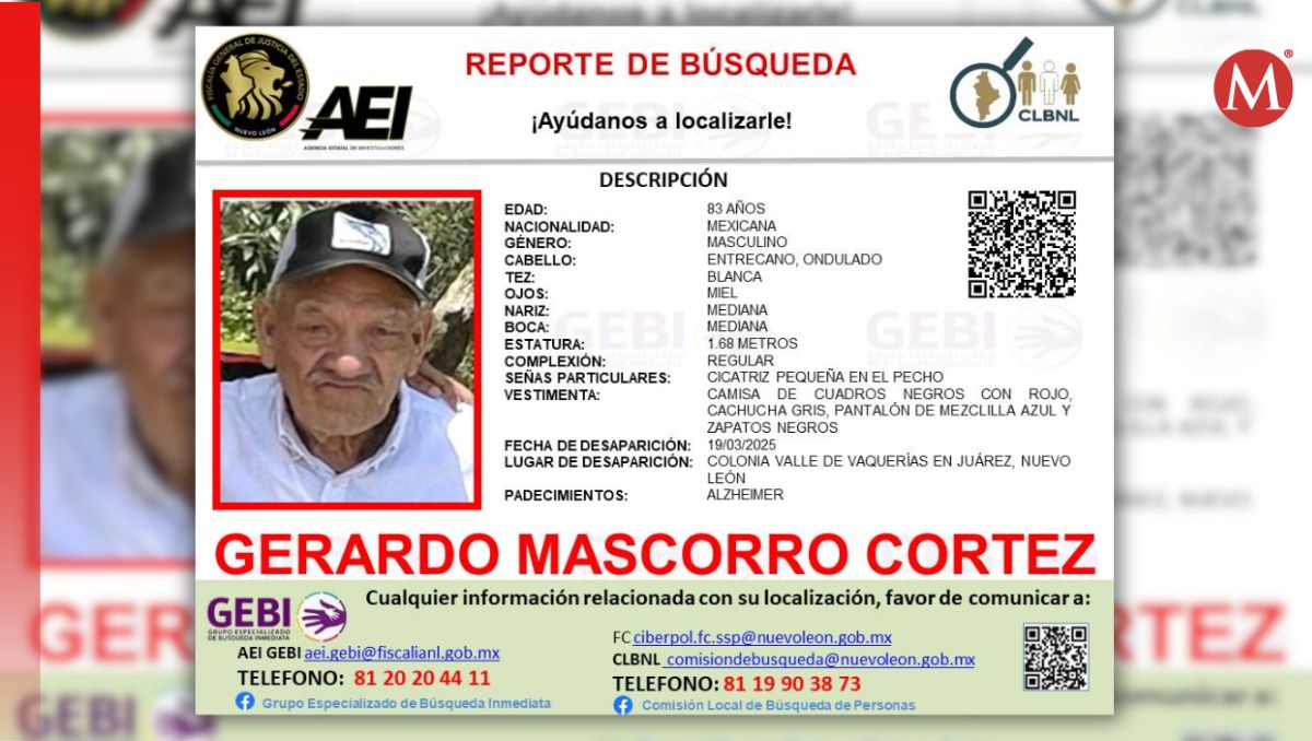 La personas es identificada como Gerardo Mascorro Cortez de 83 años. | Especial.
