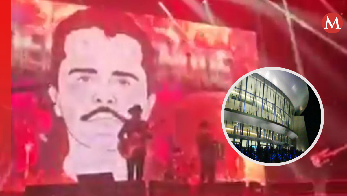 Imágenes del líder del grupo criminal se proyectaron en el escenario (Fotos: Facebook y Archivo)