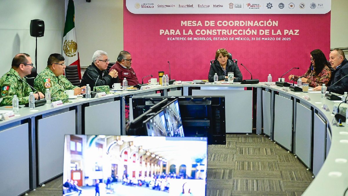 Delfina Gómez preside Mesa de Construcción de la Paz en C5 de Ecatepec. Foto: (Especial)