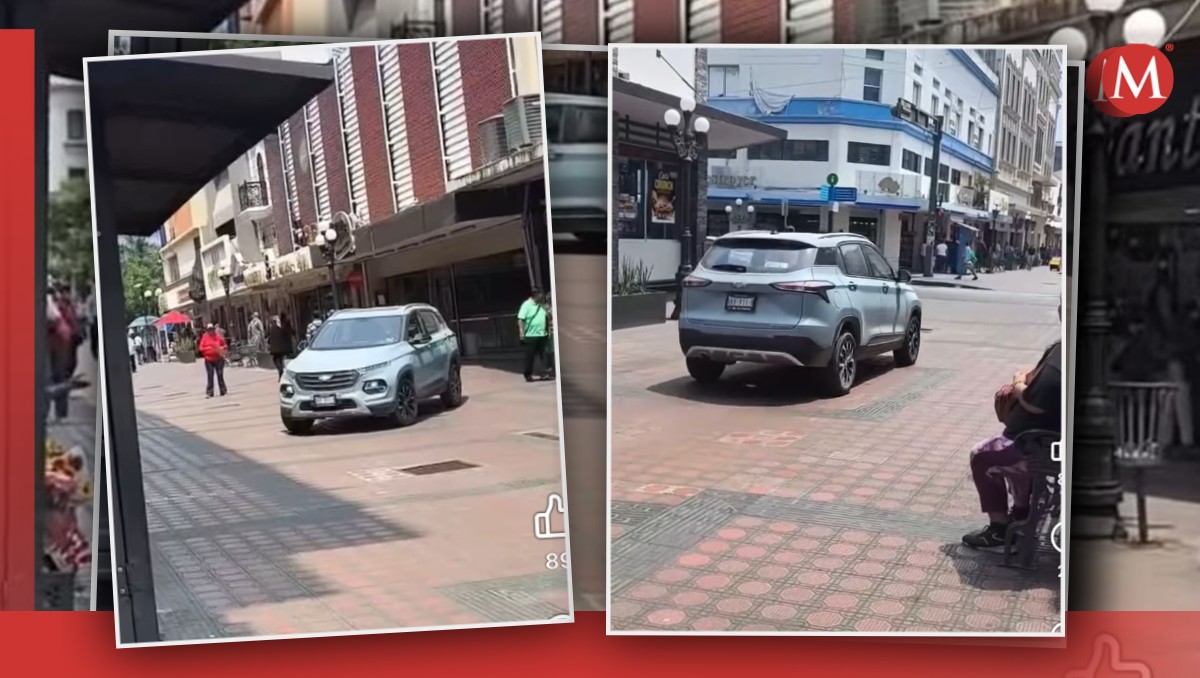 Camioneta circulando zona peatonal del centro de Tampico