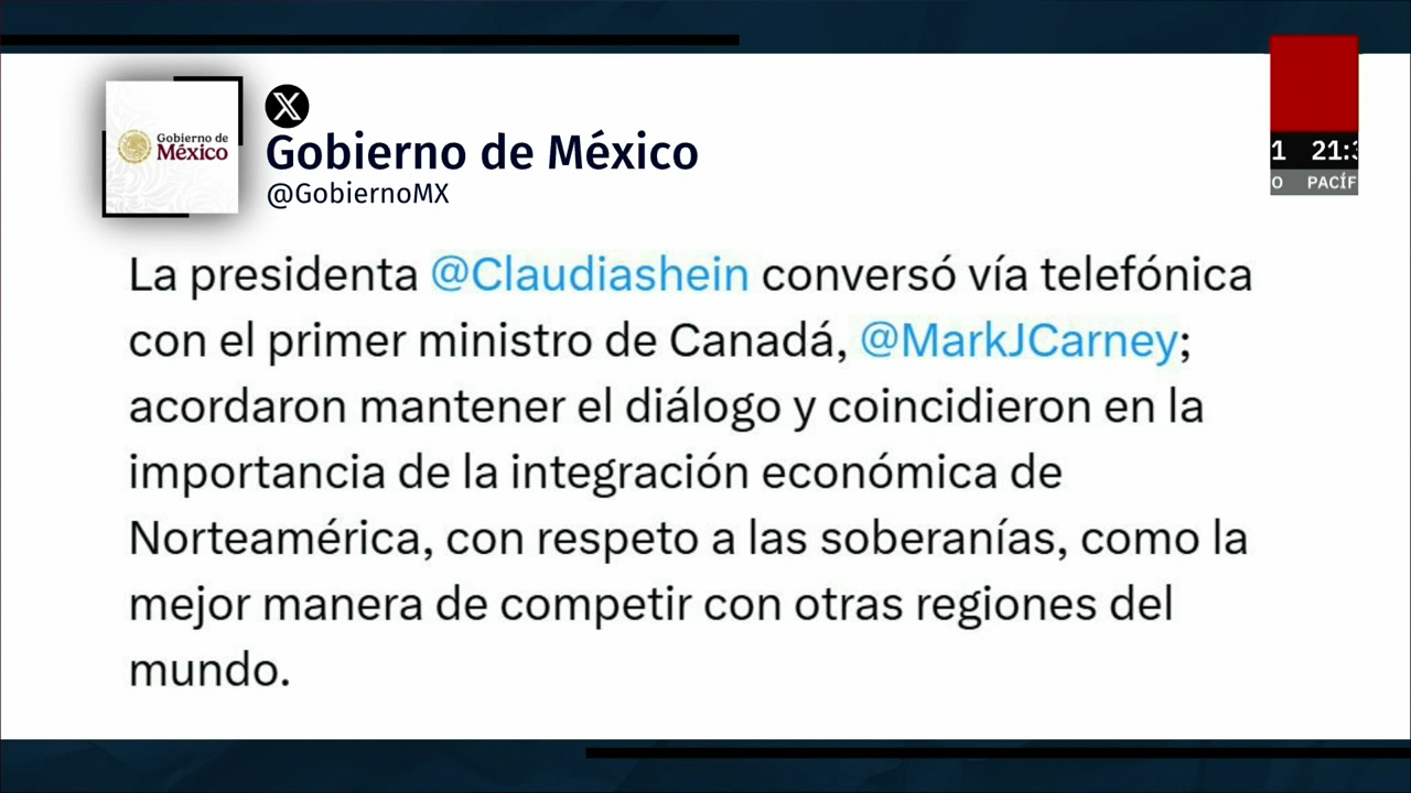 Claudia Sheinbaum y Mark Carney refuerzan lazos comerciales en llamada bilateral