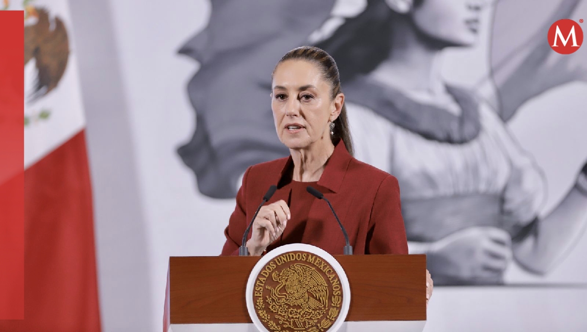La mandataria dio su conferencia desde el Salón de Tesorería en Palacio Nacional hoy. | Ariel Ojeda