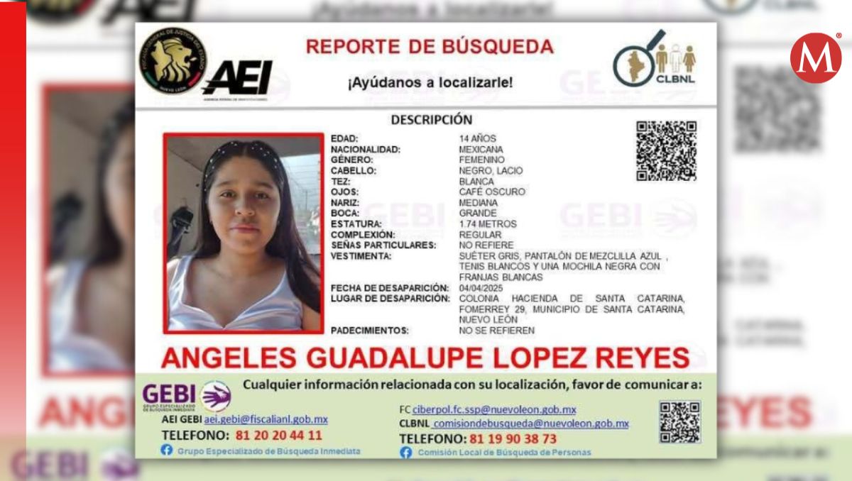 Fiscalía de Nuevo León activó una ficha de búsqueda para localizar a la menor. | Especial.