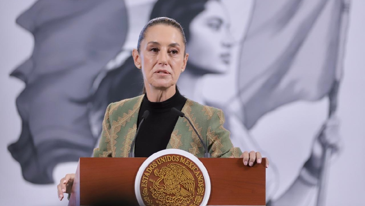 La Presidenta en el Salón de Tesorería para su conferencia mañanera del 15 de abril. | Ariel Ojeda