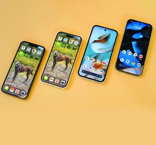 De izquierda a derecha, el iPhone 16e, el iPhone 16, el Google Pixel 9A y el Google Pixel 9  Kelsey McClellan/ The New York Times