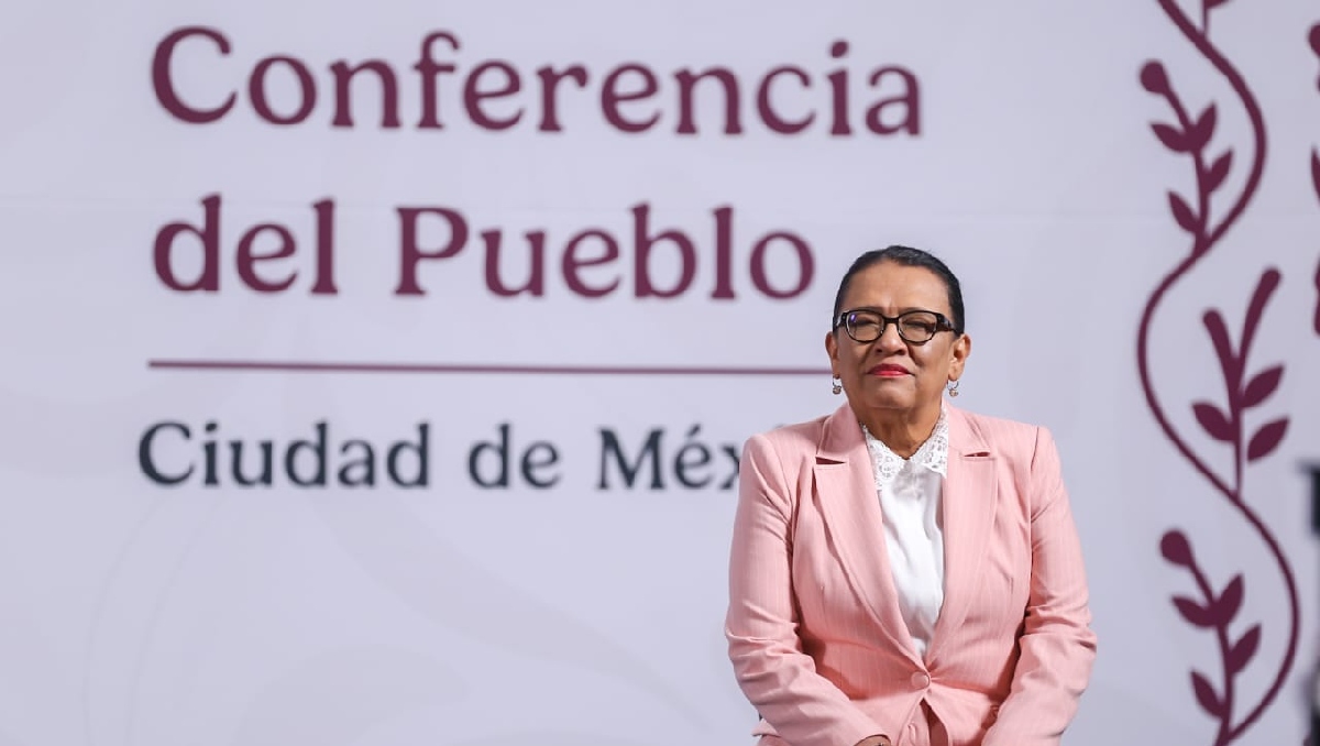La titular de la Segob, Rosa Icela Rodríguez, durante la conferencia mañanera de hoy. | Araceli López