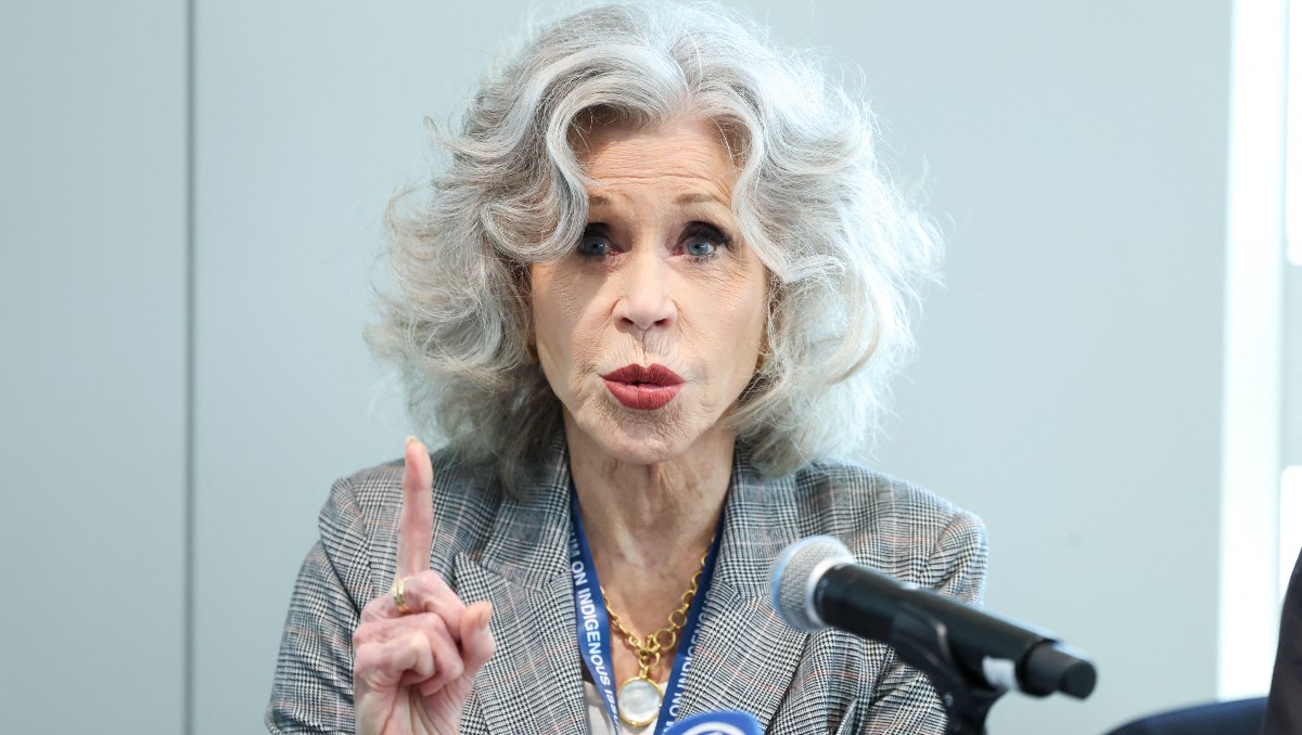 Jane Fonda habla durante una conferencia de prensa organizada por Greenpeace USA y Greenpeace Internacional | AFP