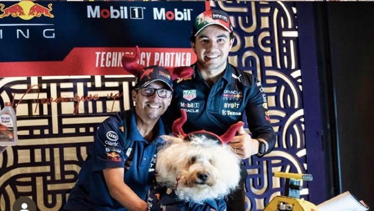 Muere Fabbio, el famoso perrito fan de Checo Pérez y que conducía su propio Red Bull (X @RayonJorge)