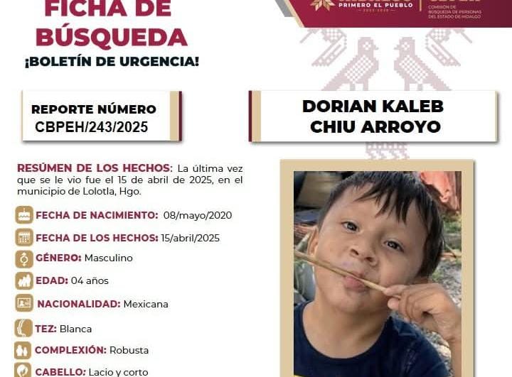 Dorian Kaleb es buscado en Lolotla, Hidalgo. (Cortesía)