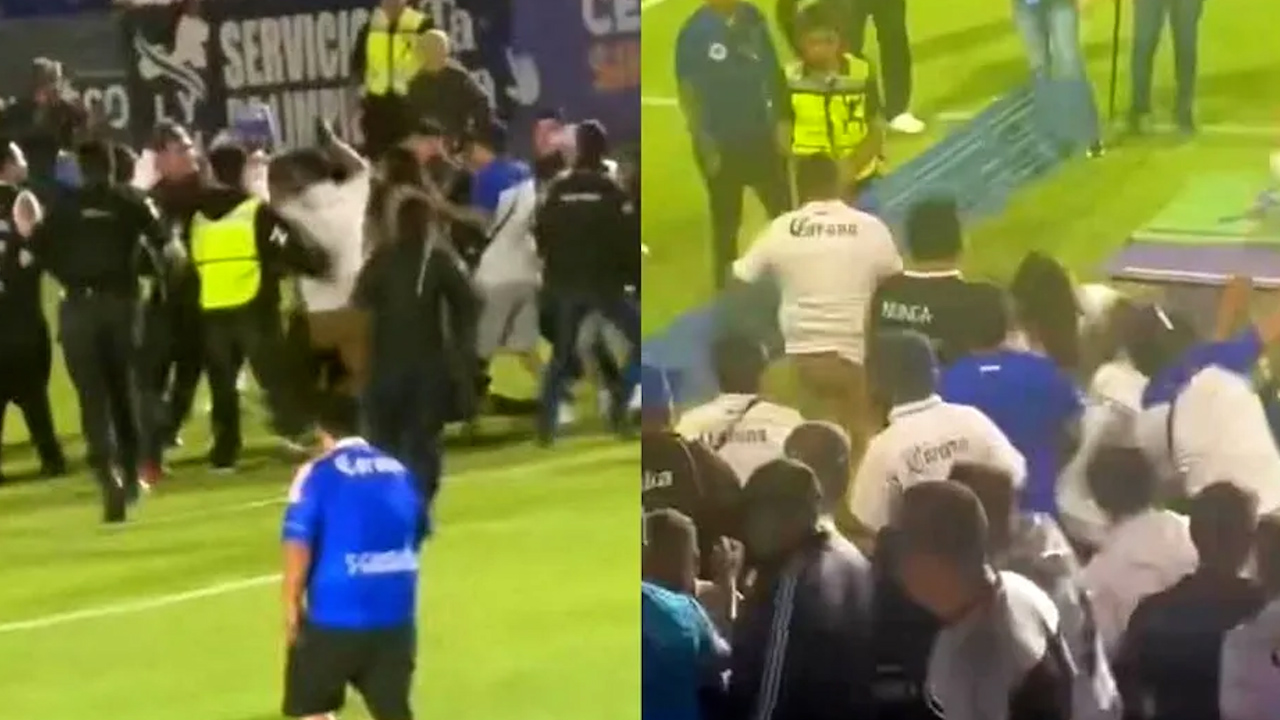 Afición de Celaya invade cancha tras eliminación frente a la Jaiba Brava y uniformado AMENAZA con pistola