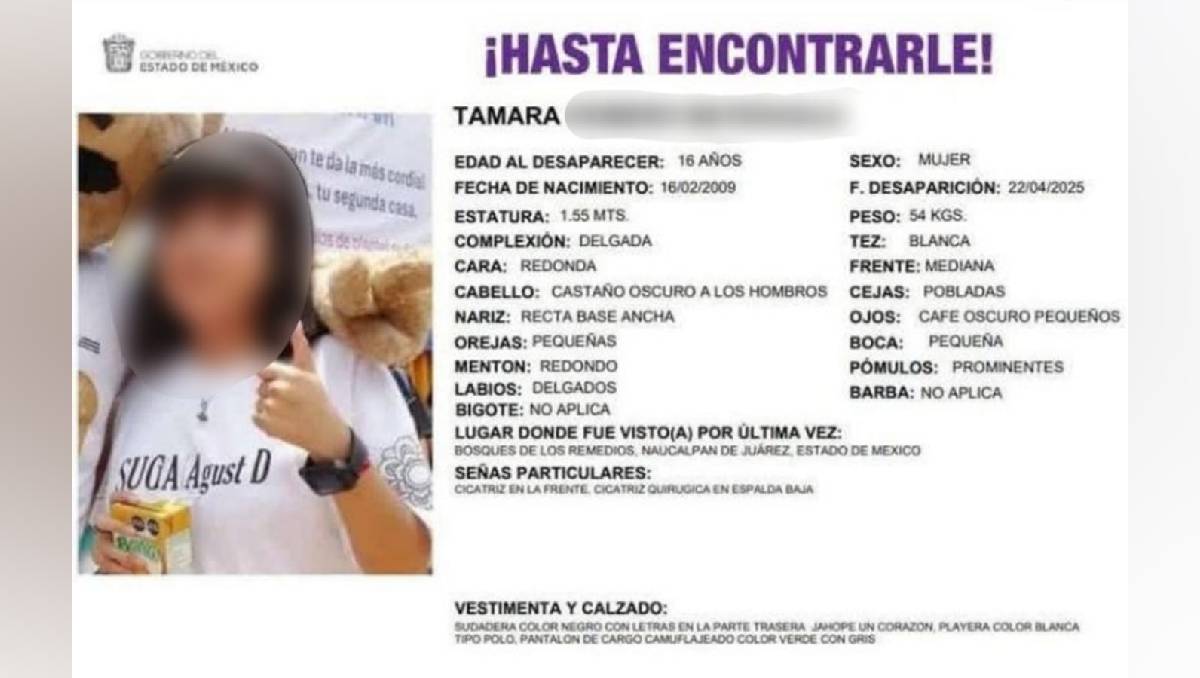 Tamara fue localizada en la Ciudad de México tras reportar su desaparición en Naucalpan. Foto: (Especial)