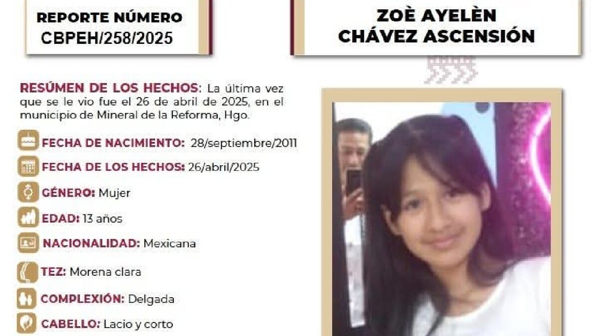 Zoe Ayelen Chávez, de 13 años, fue vista por última vez el 26 de abril de 2025