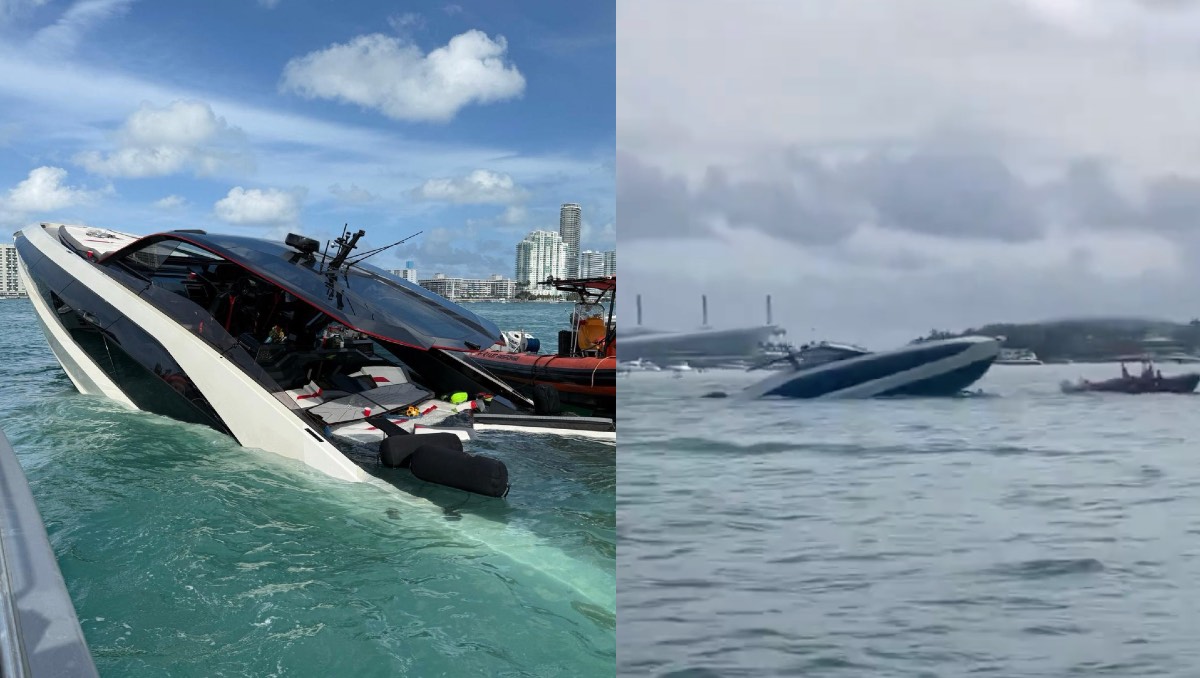 Yate lujoso con pasajeros se hunde en Miami. | ESPECIAL