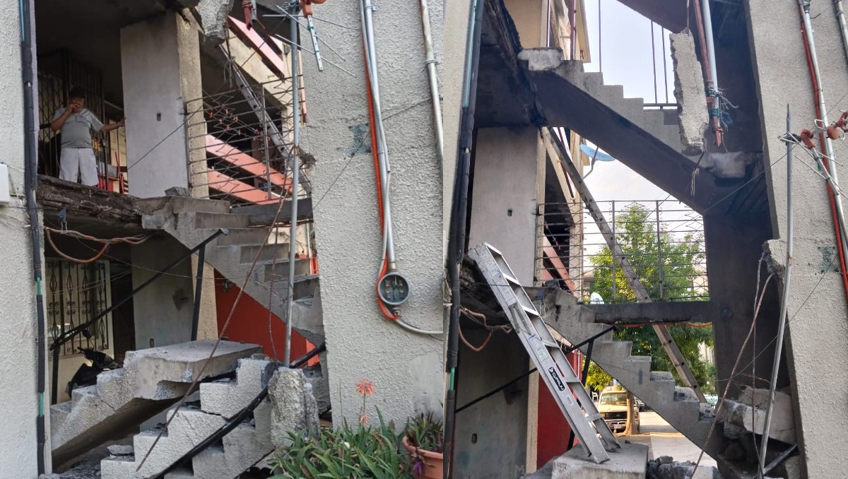 Colapsan escaleras de edificio de departamentos en Escobedo; desalojan a 26 residentes / Especial