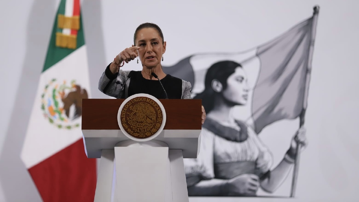 La Presidenta desde el Salón de Tesorería en Palacio Nacional para su conferencia mañanera. | Octavio Hoyos