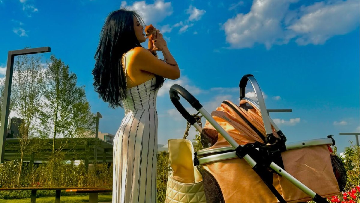 Gomita presenta a su perrito en una carriola | Especial